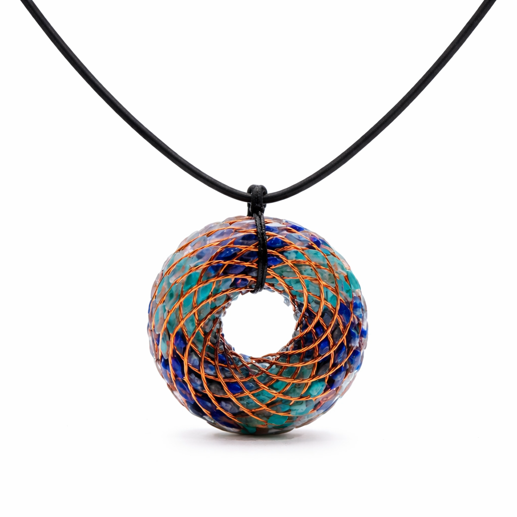 iTorus Crystal Pendant | Rodin Coil 369 Necklace with Lapis Lazuli, Turquoise & Amethyst | Energy Healing Jewelry | Sacred Geometry Toroidal Pendant