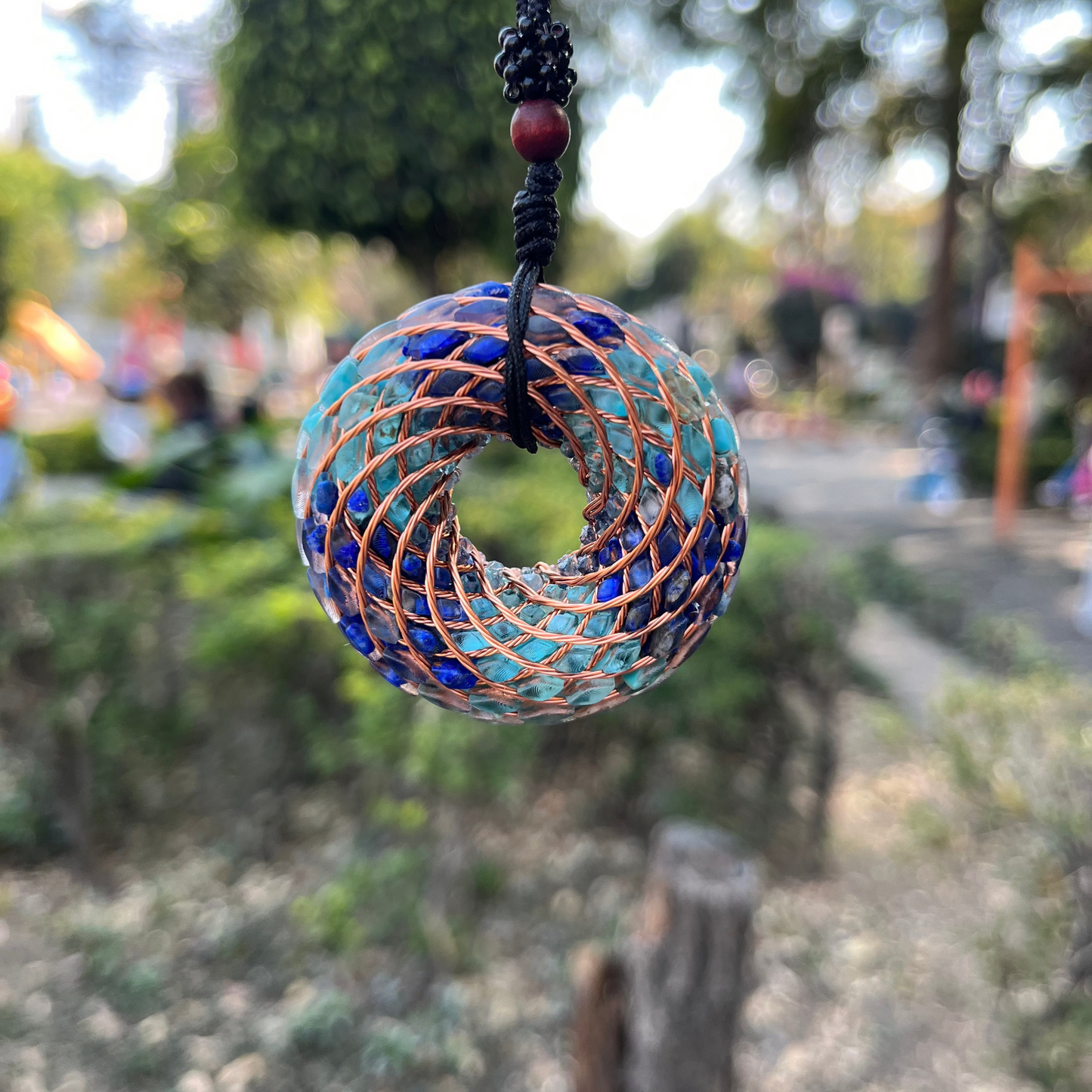 iTorus Crystal Pendant | Rodin Coil 369 Necklace with Lapis Lazuli, Turquoise & Amethyst | Energy Healing Jewelry | Sacred Geometry Toroidal Pendant