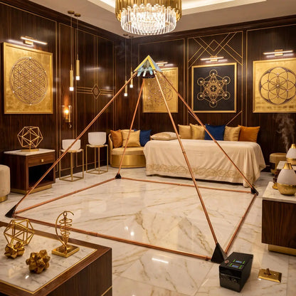 Copper Pyramid with Quantum Vortex PEMF | NEXUS CORE 3-System | 624m Rodin Coil | Rife Frequencies 1Hz–150kHz | Strobe Light Therapy | Frequency Lab AI Included | Giza 51° Sacred Geometry | Selenite | Collapsible | Handmade — Metayantra