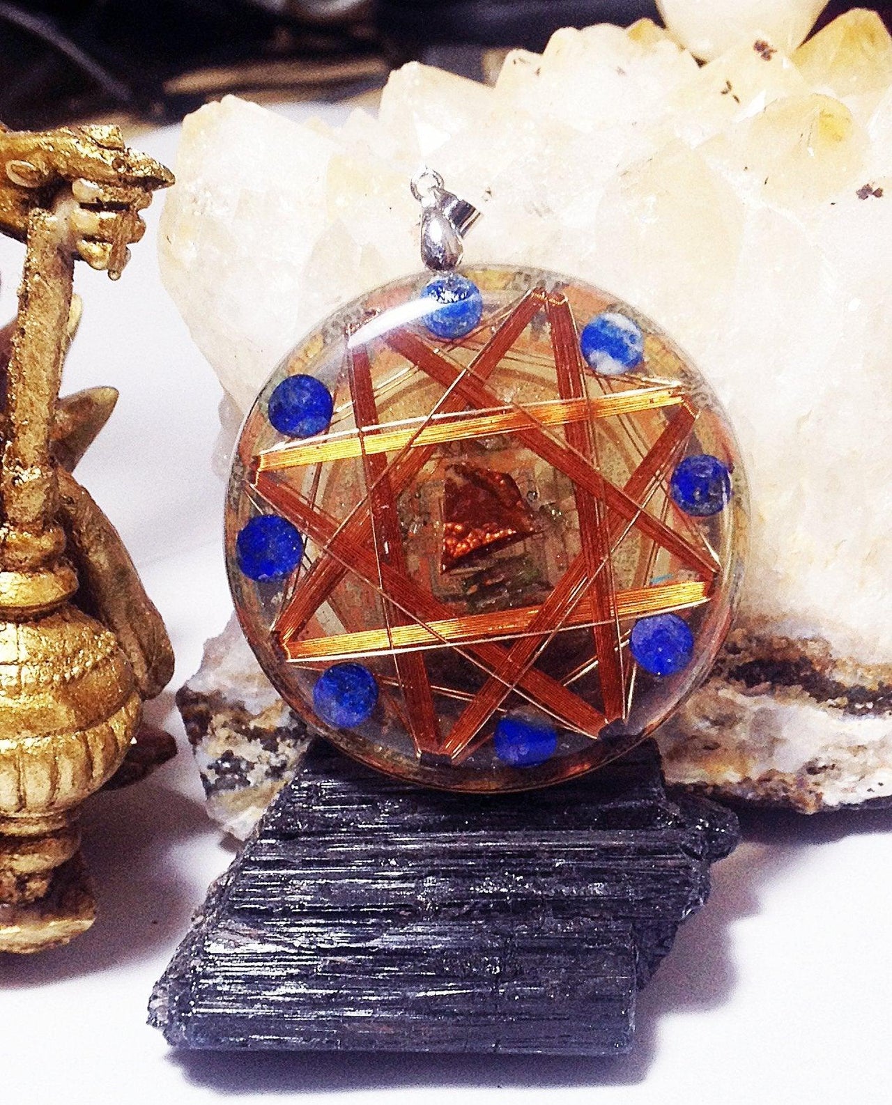 Dark Magic Protector Kalachakra 14k Gold Protective Crystals - Metayantra Consciencia