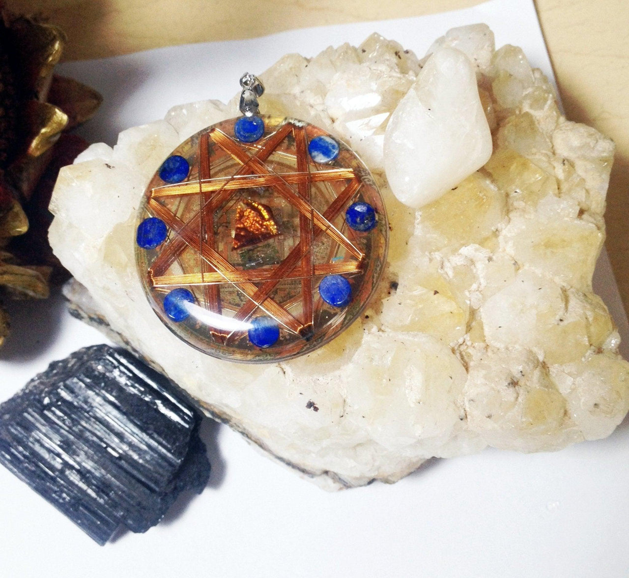 Dark Magic Protector Kalachakra 14k Gold Protective Crystals - Metayantra Consciencia