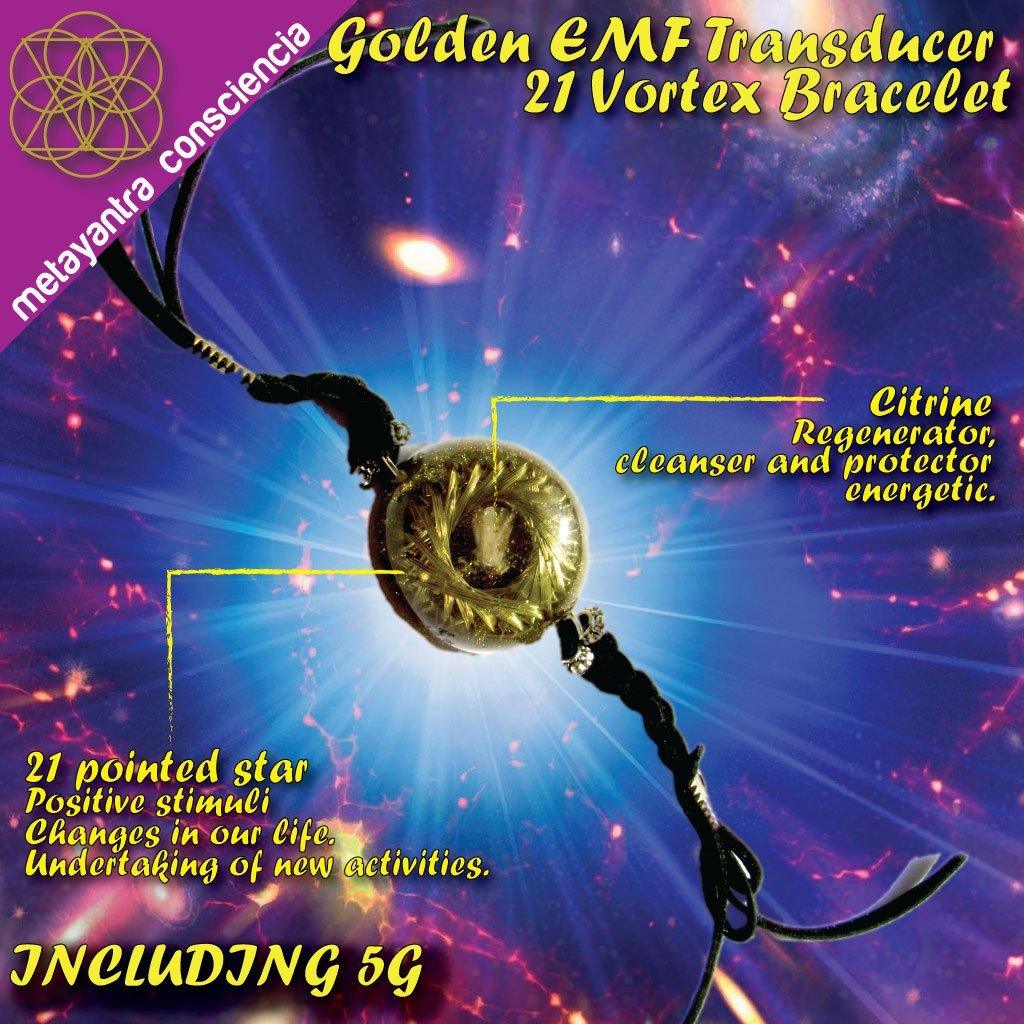 Golden EMF Transducer 21 Vortex Bracelet - Metayantra Consciencia